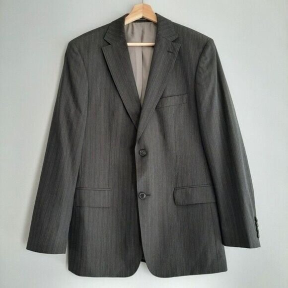 BOSS Hugo Boss Pasolini Movie 100% Virgin Wool Grey Pinstripe Blazer Sz 40 R - Picture 2 of 13